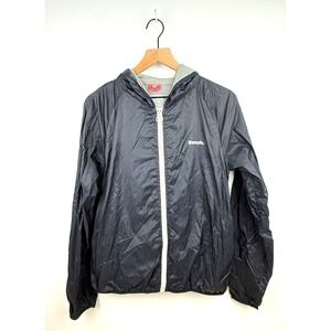 Bench Lightweight Hooded Windbreaker Jacket Womens Size L Black Full Zip